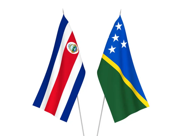 Nationale Stoffen Vlaggen Van Republiek Costa Rica Salomonseilanden Geïsoleerd Witte — Stockfoto