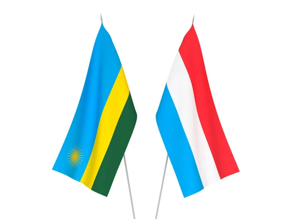 Drapeaux Nationaux Tissu Luxembourg République Rwanda Isolés Sur Fond Blanc — Photo