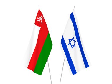 Umman ve İsrail Sultanlığı bayrakları beyaz arka planda izole edildi. 3d resimleme.