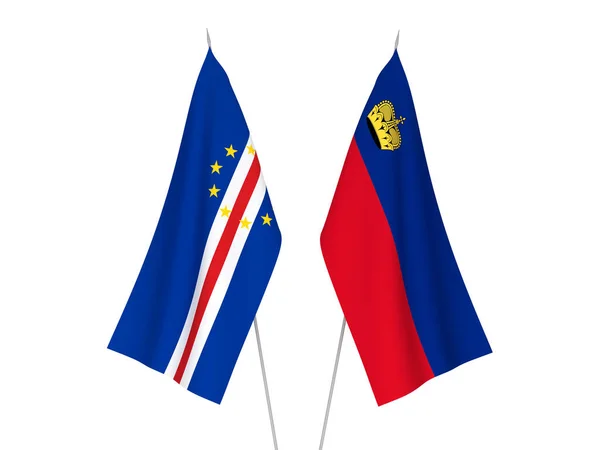 Banderas Nacionales Tela Liechtenstein República Cabo Verde Aisladas Sobre Fondo —  Fotos de Stock