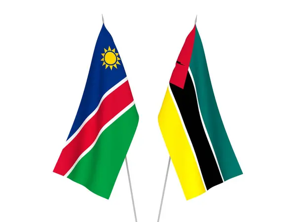 Nationale Stoffen Vlaggen Van Republiek Mozambique Republiek Namibië Geïsoleerd Witte — Stockfoto