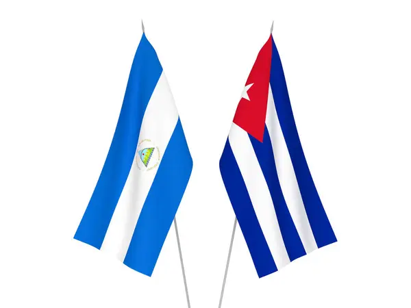 Белом Фоне Выделены Национальные Тканевые Флаги Кубы Никарагуа Трехмерная Иллюстрация — стоковое фото
