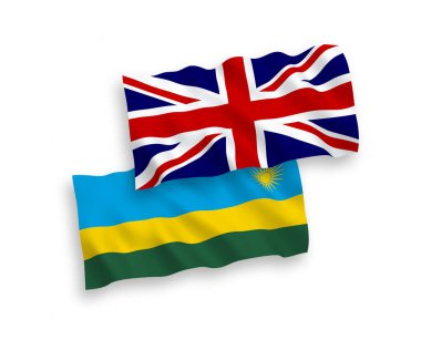 Beyaz arka planda Büyük Britanya ve Ruanda Cumhuriyeti 'nin ulusal taşıyıcı kumaş bayrakları izole edildi. 1 'e 2 oranında.