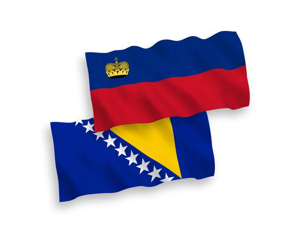 National Vector Fabric Wave Flags Liechtenstein Bosnia Herzegovina Isolated White — Archivo Imágenes Vectoriales