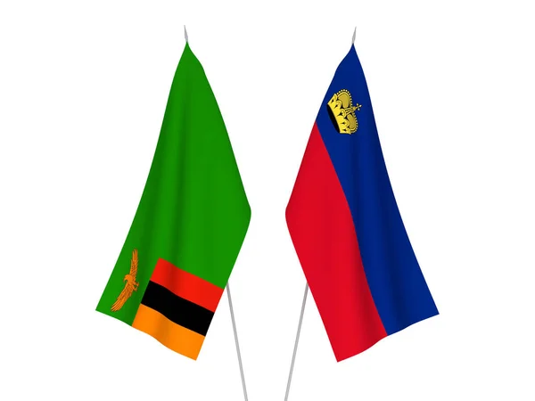 National Fabric Flags Liechtenstein Republic Zambia Isolated White Background Rendering — Foto de Stock