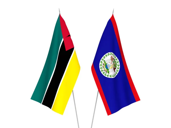 Nationale Stoffen Vlaggen Van Republiek Mozambique Belize Geïsoleerd Witte Achtergrond — Stockfoto