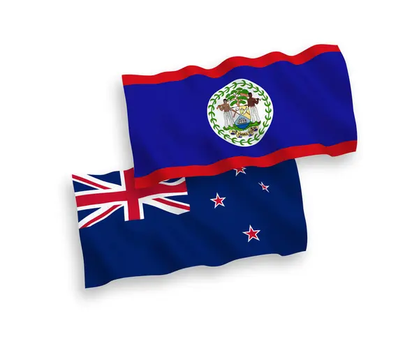 Εθνικές Σημαίες Κύμα Ύφασμα Διάνυσμα Της Νέας Ζηλανδίας Και Μπελίζ — Διανυσματικό Αρχείο