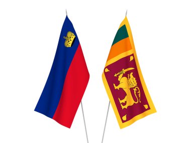 Beyaz arka planda, Lihtenştayn 'ın ulusal kumaş bayrakları ve Sri Lanka Demokratik Sosyalist Cumhuriyeti izole edildi. 3d resimleme.