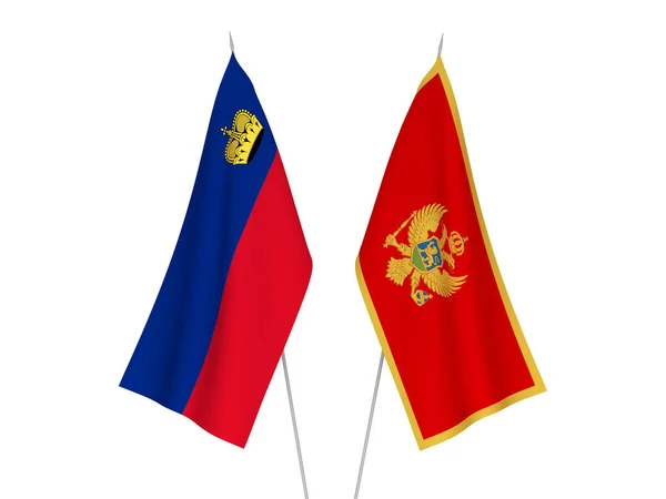 Banderas Nacionales Tela Liechtenstein Montenegro Aisladas Sobre Fondo Blanco Ilustración —  Fotos de Stock