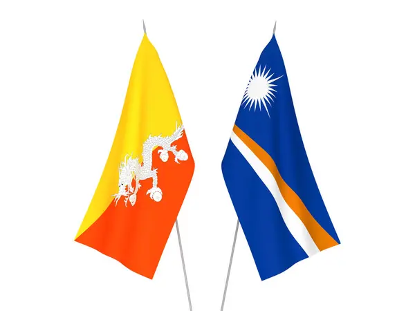 National Fabric Flags Republic Marshall Islands Kingdom Bhutan Isolated White — Stock fotografie