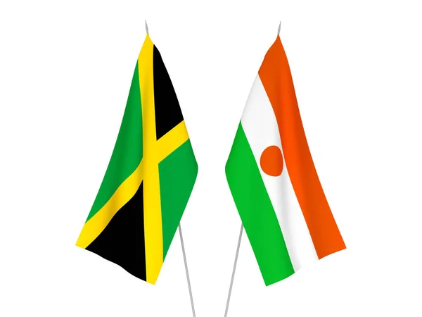 Banderas Nacionales Tejido Jamaica República Del Níger Aisladas Sobre Fondo — Foto de Stock