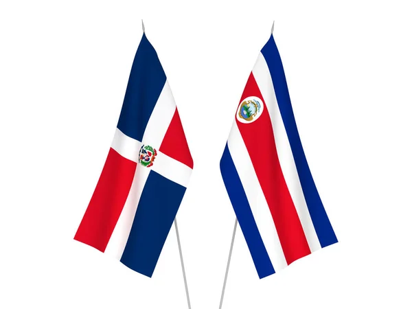 哥斯达黎加共和国和多米尼加共和国的国旗以白色背景隔开 3D渲染说明 — 图库照片