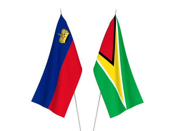 Nationale Stoffen Vlaggen Van Liechtenstein Coöperatieve Republiek Guyana Geïsoleerd Witte — Stockfoto