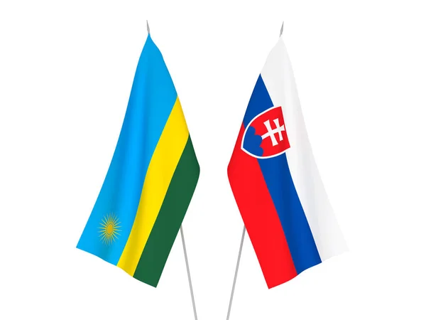 Національні Прапори Республіки Руанда Словаччини Ізольовані Білому Тлі Візуалізація — стокове фото