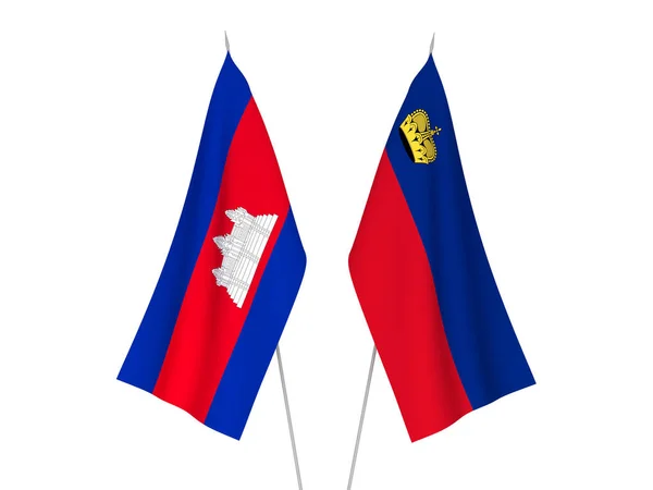 National Fabric Flags Liechtenstein Kingdom Cambodia Isolated White Background Rendering — Fotografia de Stock