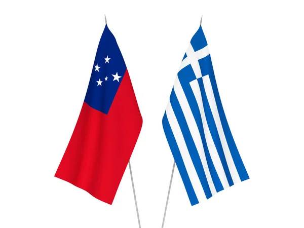 National Fabric Flags Greece Independent State Samoa Isolated White Background — Stockfoto