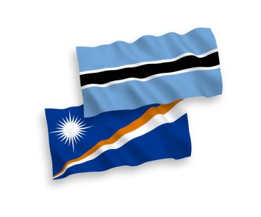 Marshall Adaları Cumhuriyeti ve Botswana 'nın ulusal taşıyıcı kumaş bayrakları beyaz arka planda izole edilmiştir. 1 'e 2 oranında.