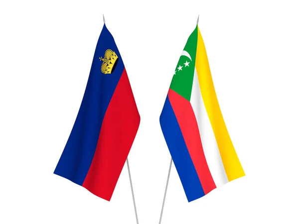 National Fabric Flags Liechtenstein Union Comoros Isolated White Background Rendering — Fotografia de Stock