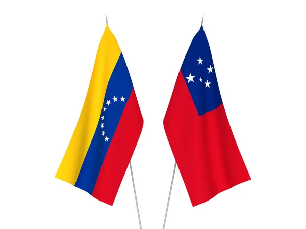 Banderas Nacionales Tejido Del Estado Independiente Samoa Venezuela Aisladas Sobre — Foto de Stock