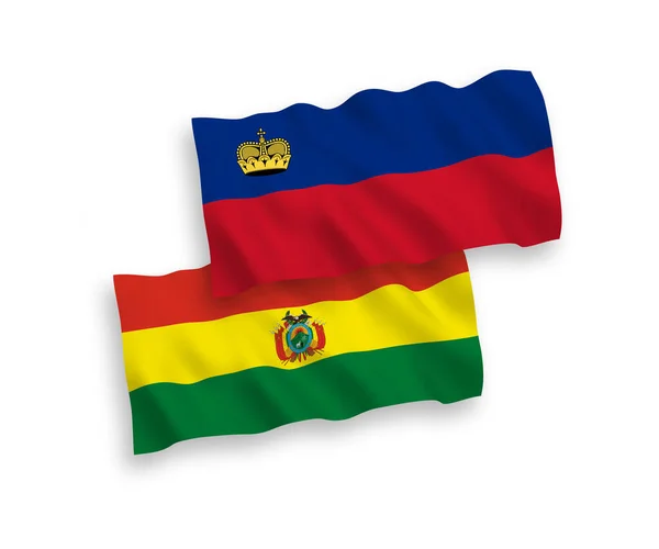 National Vector Fabric Wave Flags Liechtenstein Bolivia Isolated White Background — Archivo Imágenes Vectoriales