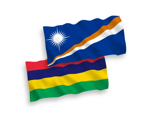 National Vector Fabric Wave Flags Republic Marshall Islands Republic Mauritius — Stock Vector