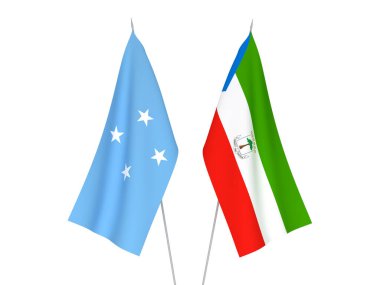 Mikronezya Federasyonu ve Ekvator Ginesi Cumhuriyeti bayrakları beyaz arka planda izole edildi. 3d resimleme.