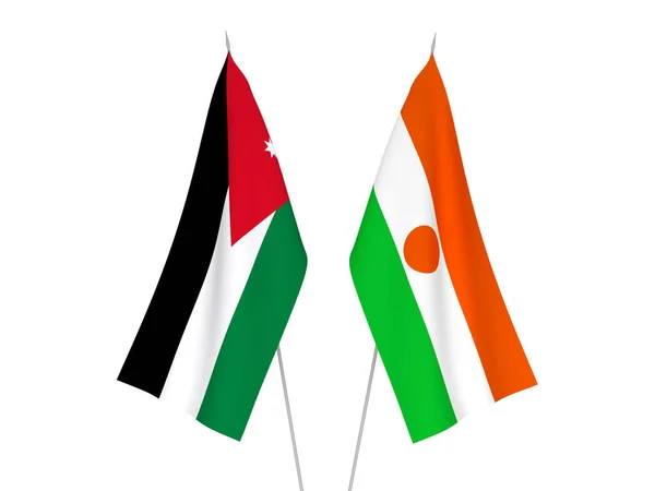 National Fabric Flags Republic Niger Hashemite Kingdom Jordan Isolated White — 图库照片