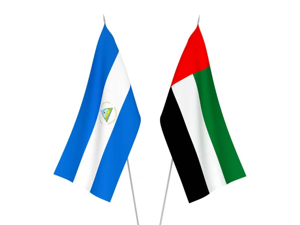 National Fabric Flags United Arab Emirates Nicaragua Isolated White Background — Stock fotografie