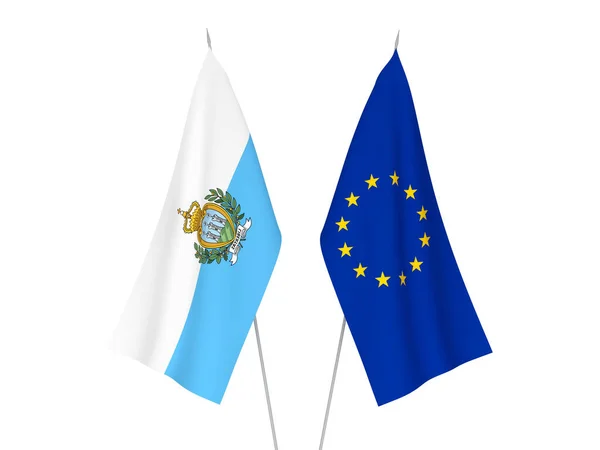 National Fabric Flags European Union San Marino Isolated White Background — Stockfoto