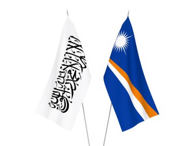 Marshall Adaları Cumhuriyeti ve Taliban 'ın ulusal kumaş bayrakları beyaz arka planda izole edildi. 3d resimleme.