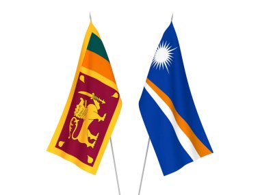 Marshall Adaları Cumhuriyeti ve Sri Lanka Demokratik Sosyalist Cumhuriyeti bayrakları beyaz arka planda izole edildi. 3d resimleme.