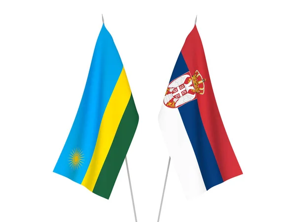 National Fabric Flags Serbia Republic Rwanda Isolated White Background Rendering — Fotografia de Stock
