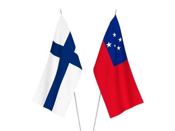 Nationale Stoffen Vlaggen Van Onafhankelijke Staat Samoa Finland Geïsoleerd Witte — Stockfoto