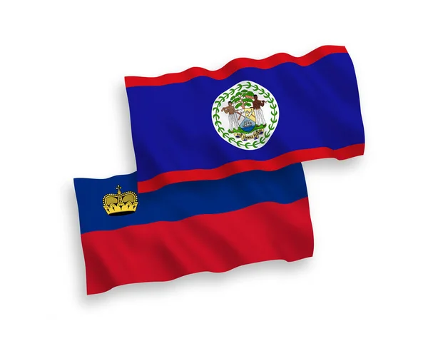 Bandeiras Tecido Vetorial Nacional Liechtenstein Belize Isoladas Fundo Branco Proporção — Vetor de Stock