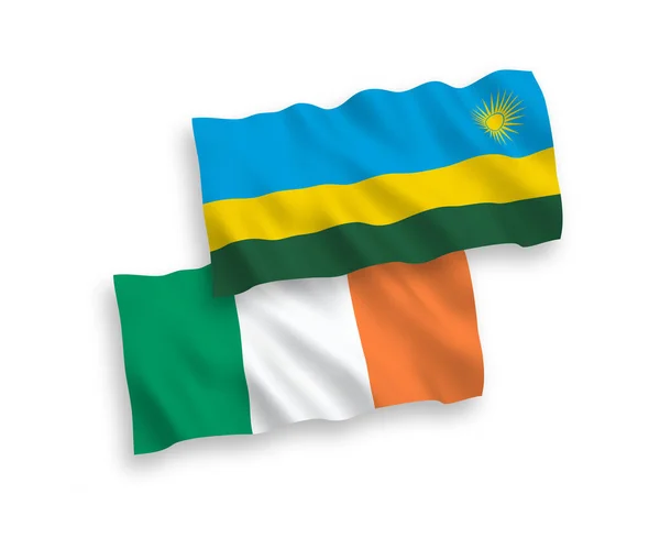 National Vector Fabric Wave Flags Ireland Republic Rwanda Isolated White — Vetor de Stock