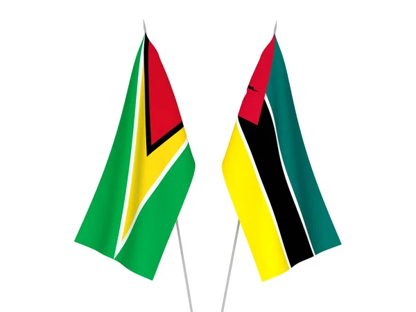 National Fabric Flags Republic Mozambique Operative Republic Guyana Isolated White — Φωτογραφία Αρχείου