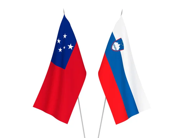 National Fabric Flags Slovenia Independent State Samoa Isolated White Background — Foto Stock
