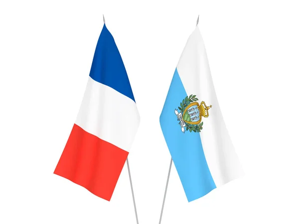 National Fabric Flags France San Marino Isolated White Background Rendering — Stock fotografie