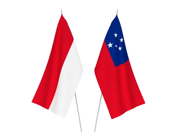 National Fabric Flags Independent State Samoa Indonesia Isolated White Background — Zdjęcie stockowe