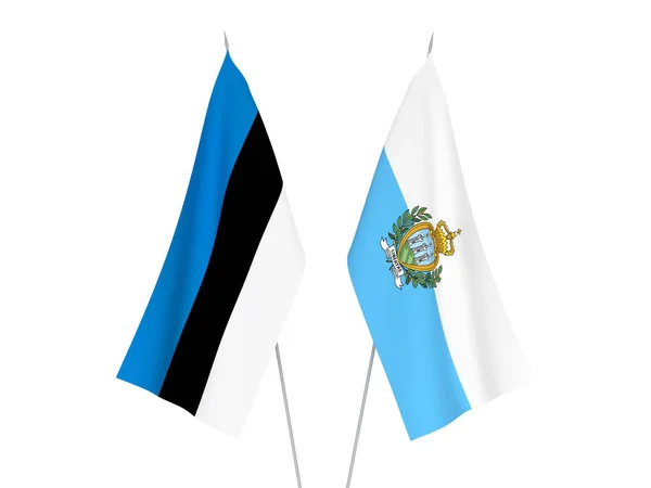 National Fabric Flags San Marino Estonia Isolated White Background Rendering — 图库照片
