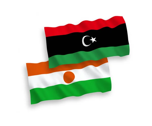 National Vector Fabric Wave Flags Republic Niger Libya Isolated White — Vettoriale Stock