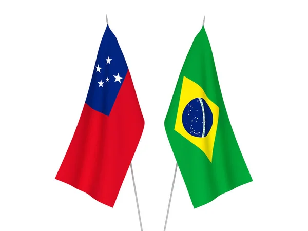 National Fabric Flags Brazil Independent State Samoa Isolated White Background — Stock Fotó
