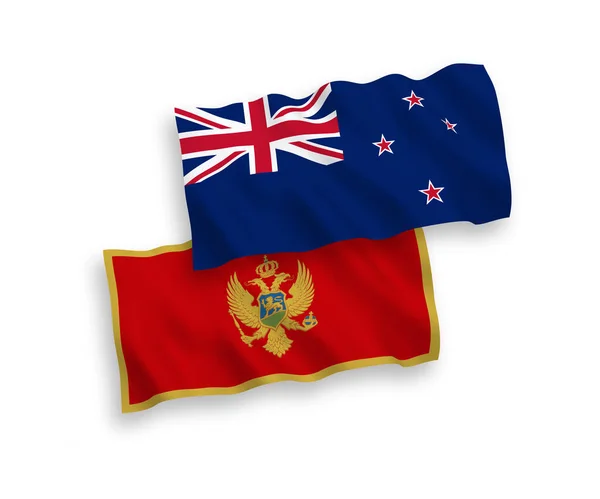 National Vector Fabric Wave Flags New Zealand Montenegro Isolated White — Διανυσματικό Αρχείο