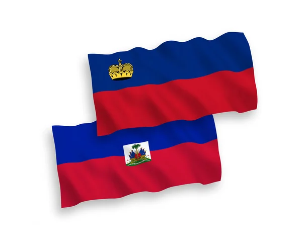 National Vector Fabric Wave Flags Liechtenstein Republic Haiti Isolated White — Stock Vector