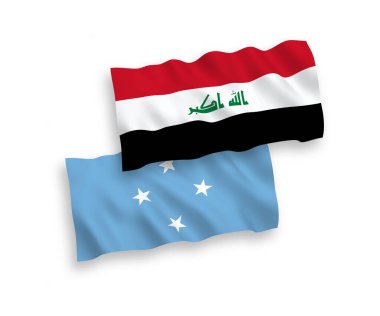 Mikronezya ve Irak 'ın ulusal taşıyıcı kumaş bayrakları beyaz arka planda izole edildi. 1 'e 2 oranında.