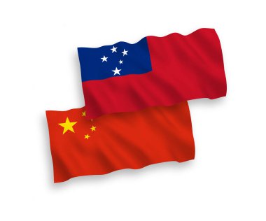 Bağımsız Samoa ve Çin Devleti bayrakları beyaz zemin üzerinde 1 'e 2 oranında izole edildi.