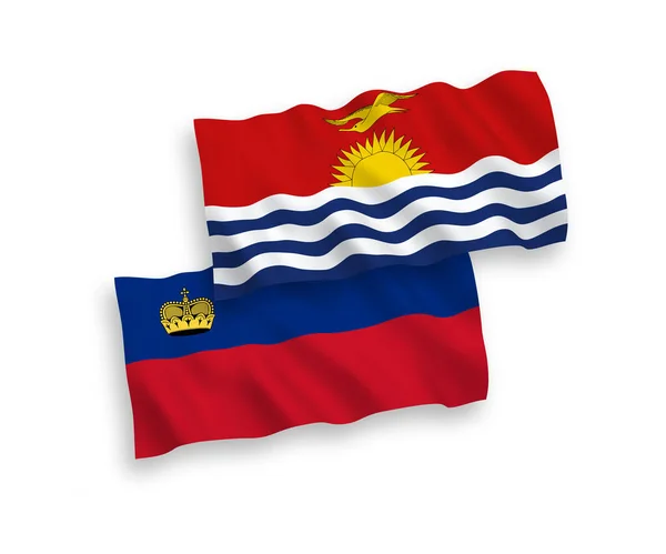 National Vector Fabric Wave Flags Liechtenstein Republic Kiribati Isolated White — стоковый вектор