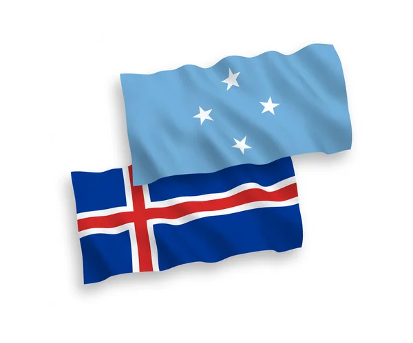 National Vector Fabric Wave Flags Federated States Micronesia Iceland Isolated — Vetor de Stock
