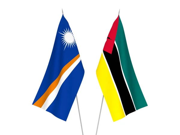 National Fabric Flags Republic Mozambique Republic Marshall Islands Isolated White — Foto de Stock