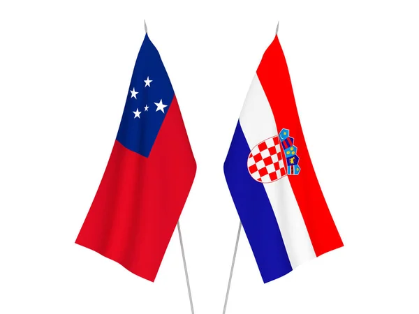 National Fabric Flags Croatia Independent State Samoa Isolated White Background — Fotografia de Stock